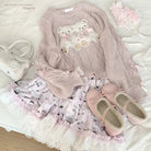 Vintage Teddy Bear Knit Sweater with Silk Ribbons and Pearl Details 58cm - Cosparty