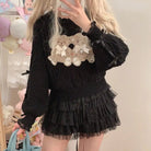 Vintage Teddy Bear Knit Sweater with Silk Ribbons and Pearl Details 58cm - Cosparty