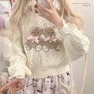 Vintage Teddy Bear Knit Sweater with Silk Ribbons and Pearl Details 58cm - Cosparty