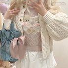 Vintage Teddy Bear Knit Sweater with Silk Ribbons and Pearl Details 58cm - Cosparty