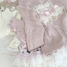 Vintage Teddy Bear Knit Sweater with Silk Ribbons and Pearl Details 58cm - Cosparty