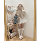 Vintage Teddy Bear Knit Sweater with Silk Ribbons and Pearl Details 58cm - Cosparty