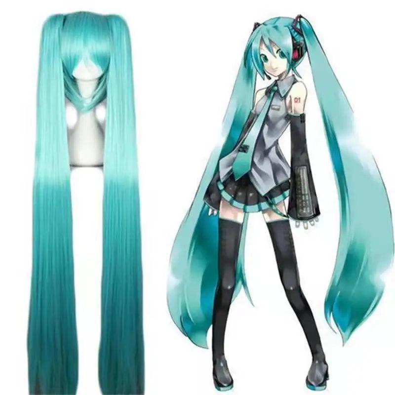VOCALOID Hatsune Miku wig anime wig standard version Miku tiger mouth clip double ponytail cos wig - Button net / Green