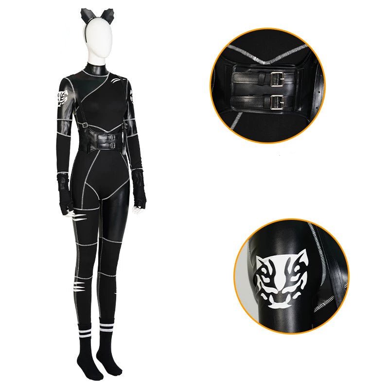 Wednesday Season 1 Leather Cat Jumpsuit Cosplay Costume - Cosparty