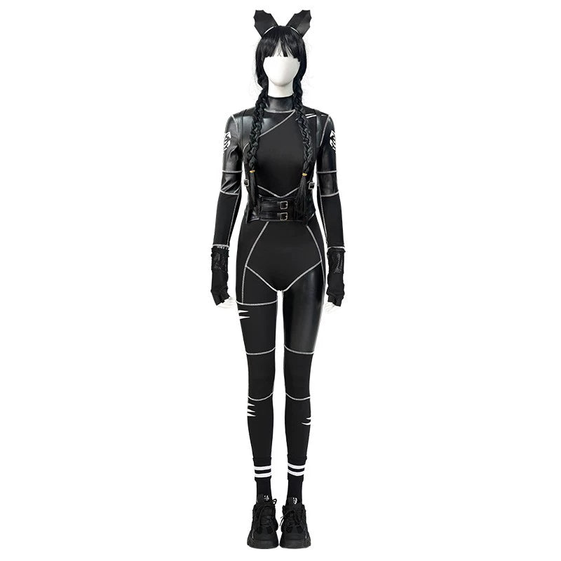 Wednesday Season 1 Leather Cat Jumpsuit Cosplay Costume - Cosparty