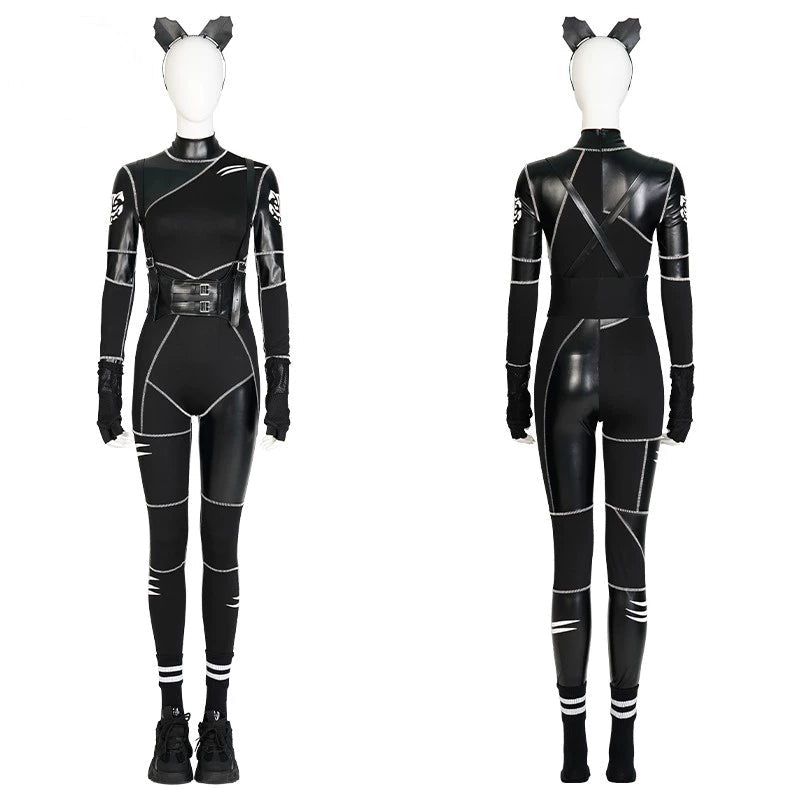 Wednesday Season 1 Leather Cat Jumpsuit Cosplay Costume - Cosparty