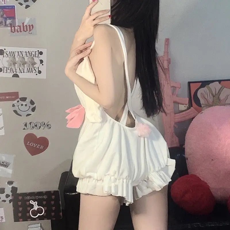 White and Pastel Pink Fairy - Kei Suspender Shortalls - Cosparty