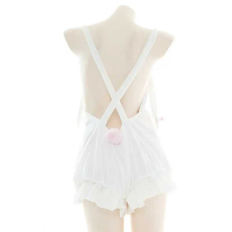 White and Pastel Pink Fairy-Kei Suspender Shortalls - sweater