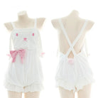 White and Pastel Pink Fairy-Kei Suspender Shortalls - sweater