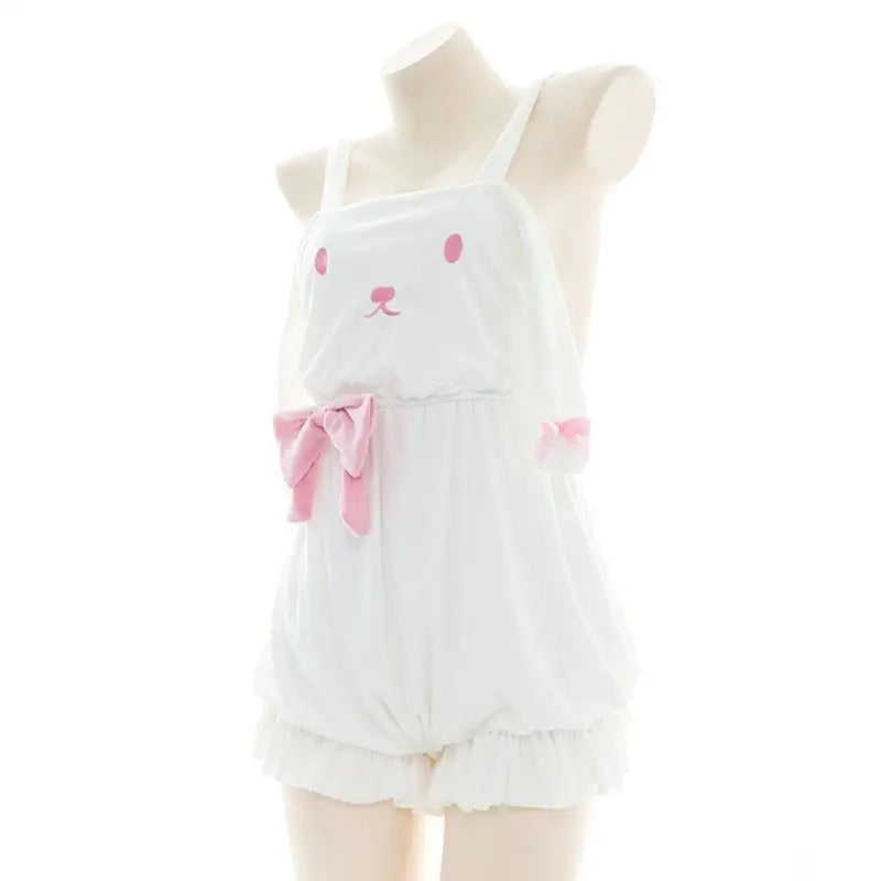 White and Pastel Pink Fairy-Kei Suspender Shortalls - sweater