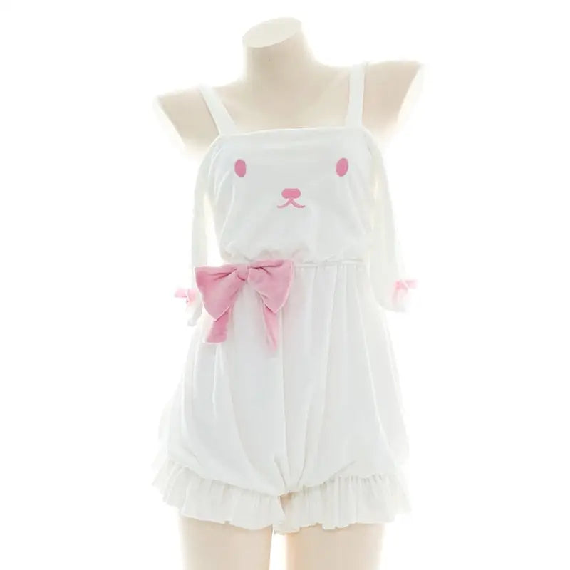 White and Pastel Pink Fairy-Kei Suspender Shortalls - sweater