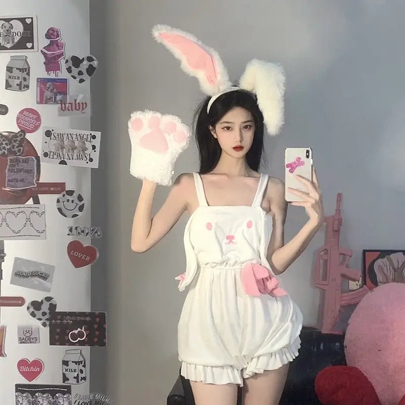 White and Pastel Pink Fairy - Kei Suspender Shortalls - Cosparty