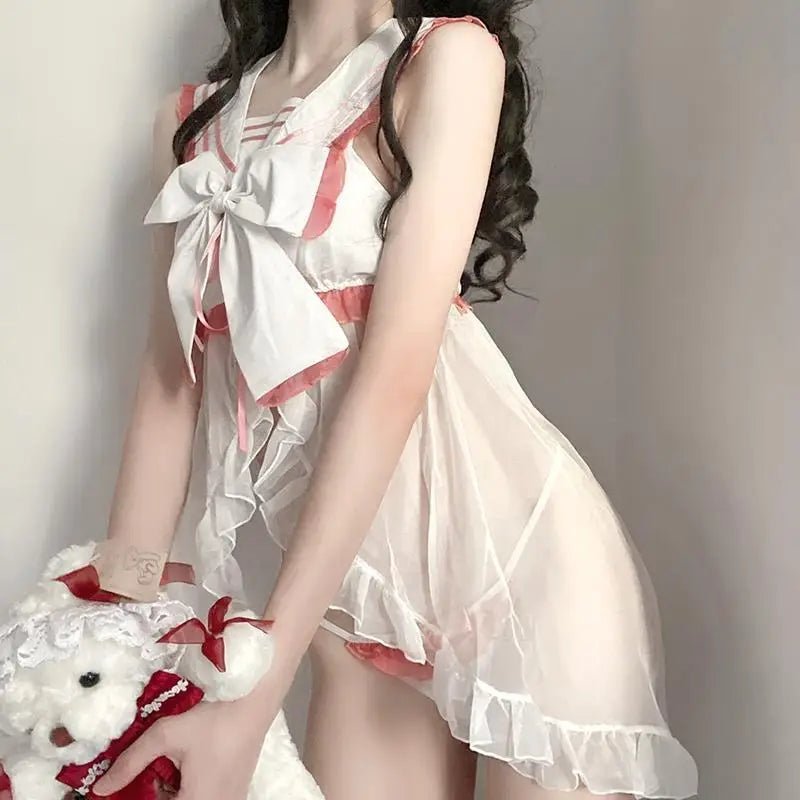 White and Red Chiffon Mesh Dress for Girls 65 - 100cm - Cosparty