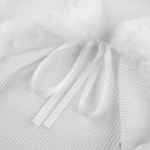 White Fur Trim Striped Cable Knit Cardigan for Cozy Days - Cosparty