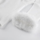 White Fur Trim Striped Cable Knit Cardigan for Cozy Days - Cosparty