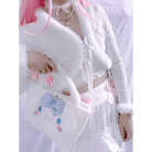 White Fur Trim Striped Cable Knit Cardigan for Cozy Days - Cosparty