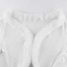 White Fur Trim Striped Cable Knit Cardigan for Cozy Days - Cosparty