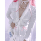 White Fur Trim Striped Cable Knit Cardigan for Cozy Days - Cosparty