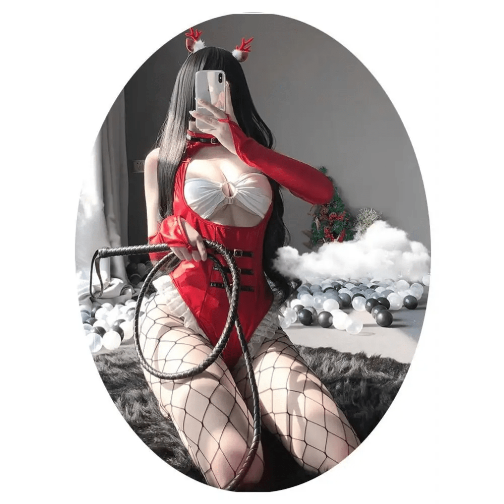 White Fur Trimmed Mrs. Claus Inspired Onesie Set for Christmas - Cosparty