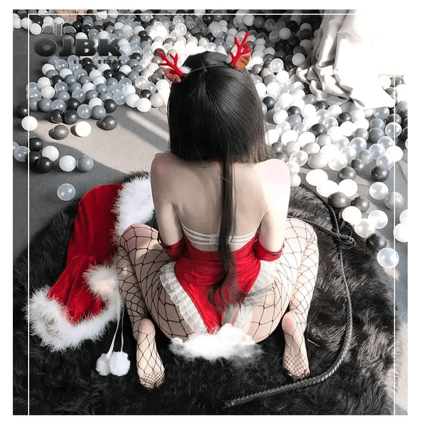 White Fur Trimmed Mrs. Claus Inspired Onesie Set for Christmas - Cosparty