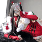 White Fur Trimmed Mrs. Claus Inspired Onesie Set for Christmas - Cosparty