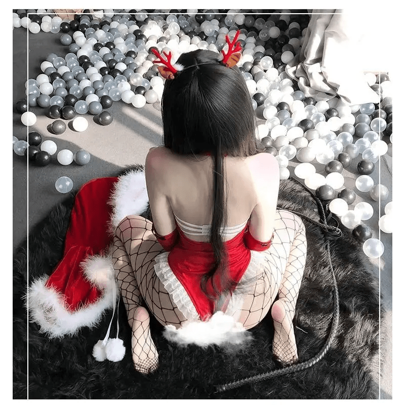 White Fur Trimmed Mrs. Claus Inspired Onesie Set for Christmas - Cosparty