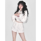 White Fuzzy Valentine Outfit Set with Cozy Shorts and Cropped Hoodie - outfit