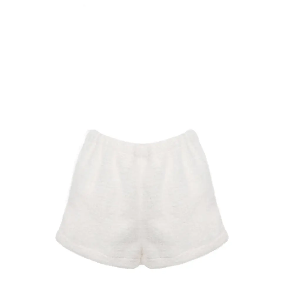 White Fuzzy Valentine Outfit Set with Cozy Shorts and Cropped Hoodie - Cosparty