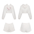 White Fuzzy Valentine Outfit Set with Cozy Shorts and Cropped Hoodie - Cosparty