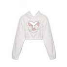 White Fuzzy Valentine Outfit Set with Cozy Shorts and Cropped Hoodie - Cosparty