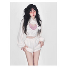 White Fuzzy Valentine Outfit Set with Cozy Shorts and Cropped Hoodie - outfit