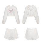 White Fuzzy Valentine Outfit Set with Cozy Shorts and Cropped Hoodie - outfit