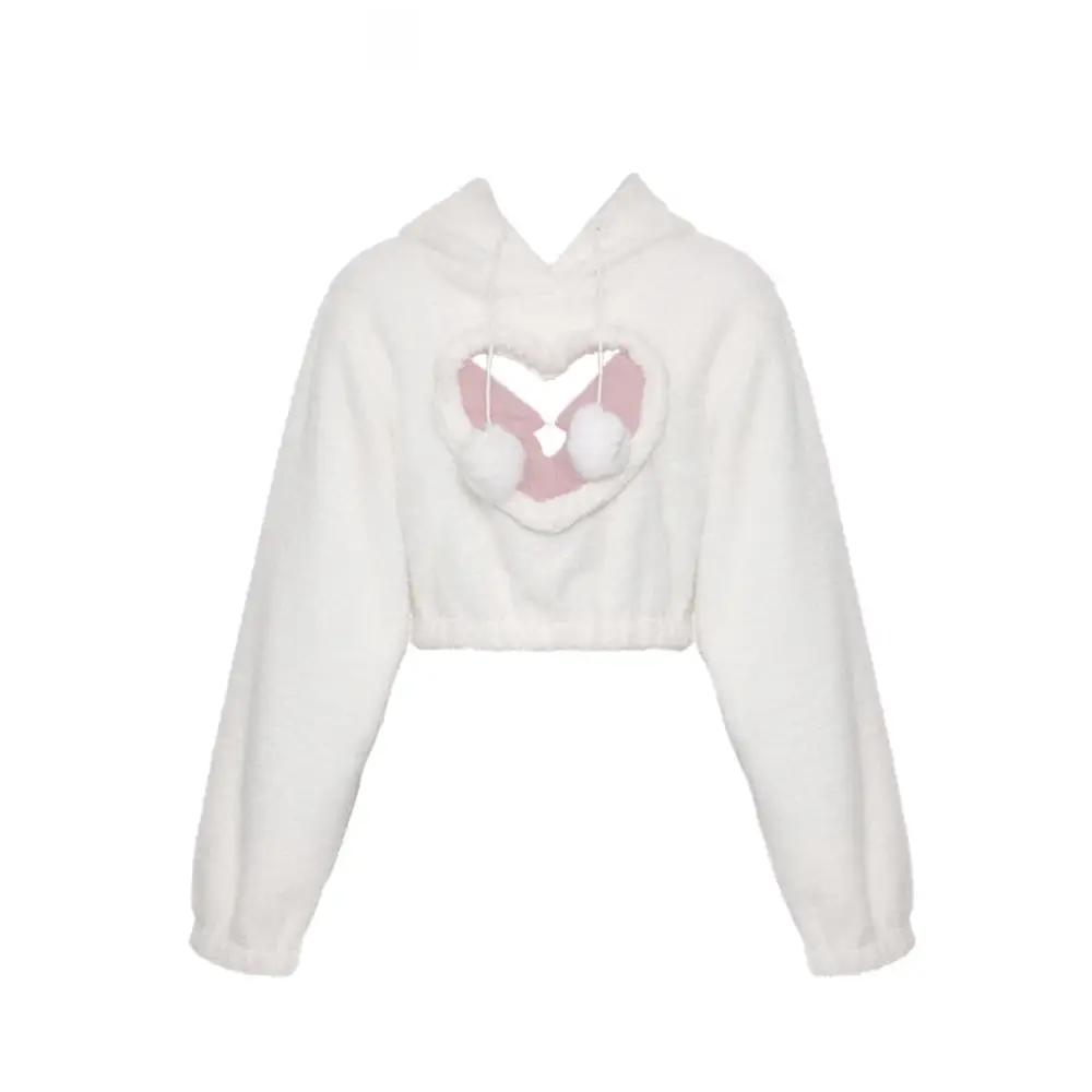 White Fuzzy Valentine Outfit Set with Cozy Shorts and Cropped Hoodie - outfit