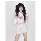 White Fuzzy Valentine Outfit Set with Cozy Shorts and Cropped Hoodie - outfit