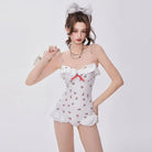 White & Red Cherry Print Adult Onesie for Cute Lounging - Cosparty