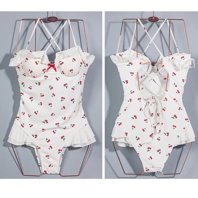 White & Red Cherry Print Adult Onesie for Cute Lounging - Cosparty
