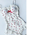 White & Red Cherry Print Adult Onesie for Cute Lounging - Lingerie