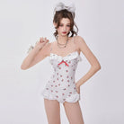 White & Red Cherry Print Adult Onesie for Cute Lounging - Lingerie