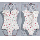 White & Red Cherry Print Adult Onesie for Cute Lounging - Lingerie