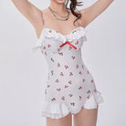 White & Red Cherry Print Adult Onesie for Cute Lounging - Cosparty