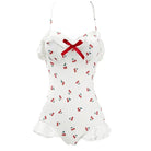 White & Red Cherry Print Adult Onesie for Cute Lounging - Lingerie