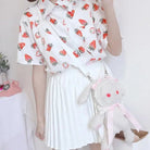 White Strawberry Print Button Up Top for Kawaii Lovers - Cosparty