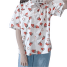 White Strawberry Print Button Up Top for Kawaii Lovers - Cosparty