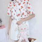 White Strawberry Print Button Up Top for Kawaii Lovers - top