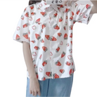 White Strawberry Print Button Up Top for Kawaii Lovers - top