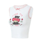 White Teddy Bear Crop Top with Lace Ruffle Trim - shirt