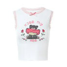 White Teddy Bear Crop Top with Lace Ruffle Trim - shirt