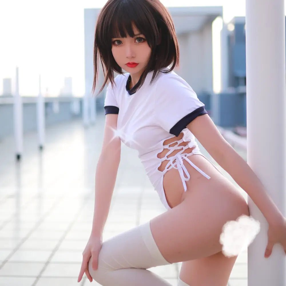 Wild Side Lace - Up Bodysuit in White and Black - Cosparty