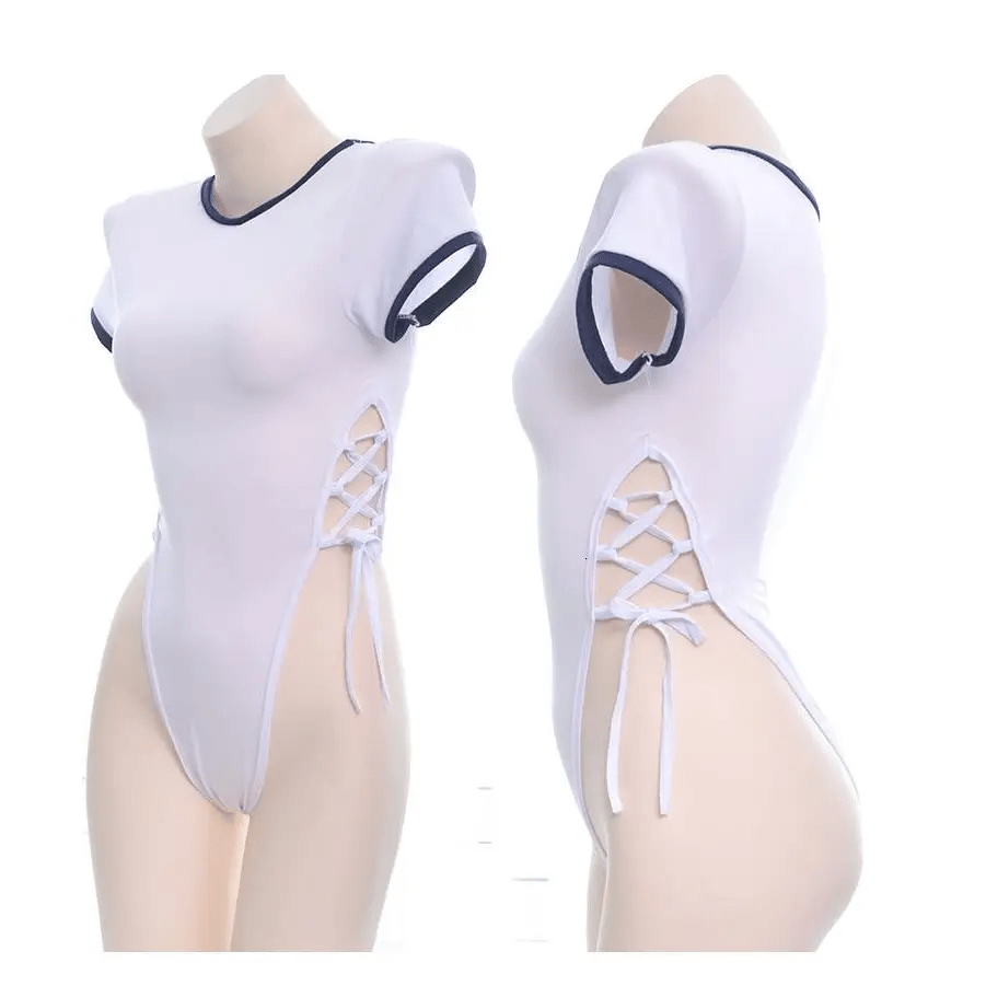 Wild Side Lace - Up Bodysuit in White and Black - Cosparty