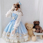 Wonderland Inspired Blue Lolita Dress with Floral Print - dress